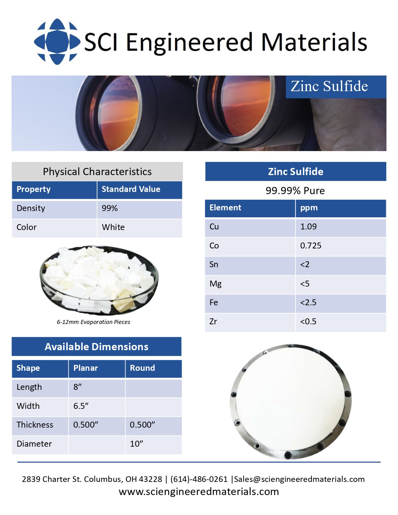 Zinc Sulfide Data Sheet